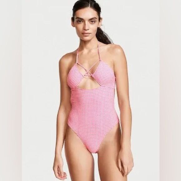 Victoria’s Secret Gingham Strappy Cutout One-Piece Swimsuit - Picture 1 of 6